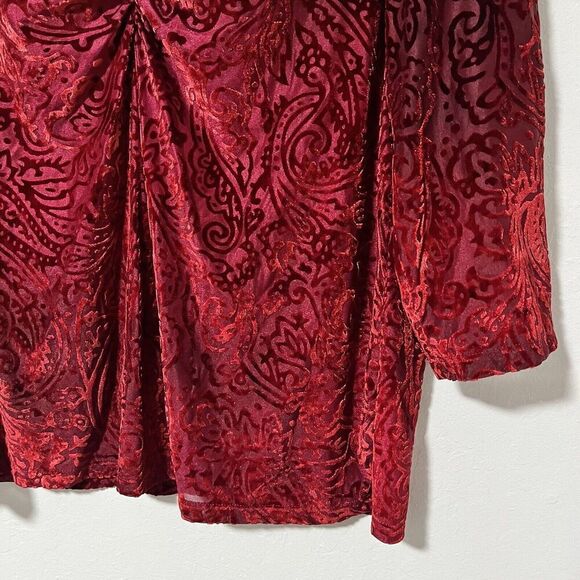 Lane Bryant Velvet Burnout Top Size XL Red 3/4 Sleeve Semi Sheer Whimsigoth - Picture 5 of 7